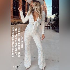 Show me your Mumu white sequence jumpsuit
